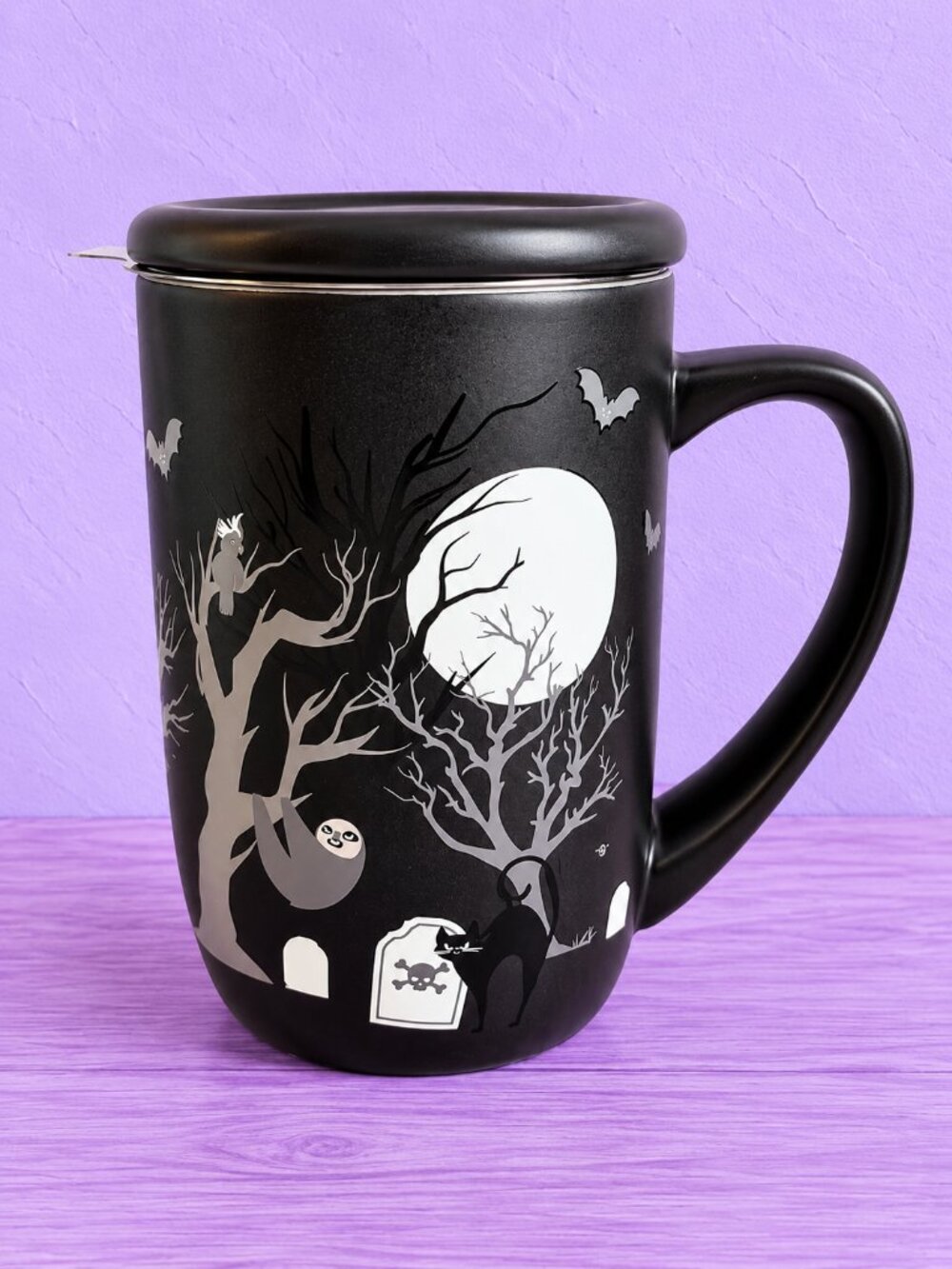 DAVIDSTEA Halloween Mug Glow in the Dark Graveyard Tea Infuser Nordic NEW 16oz